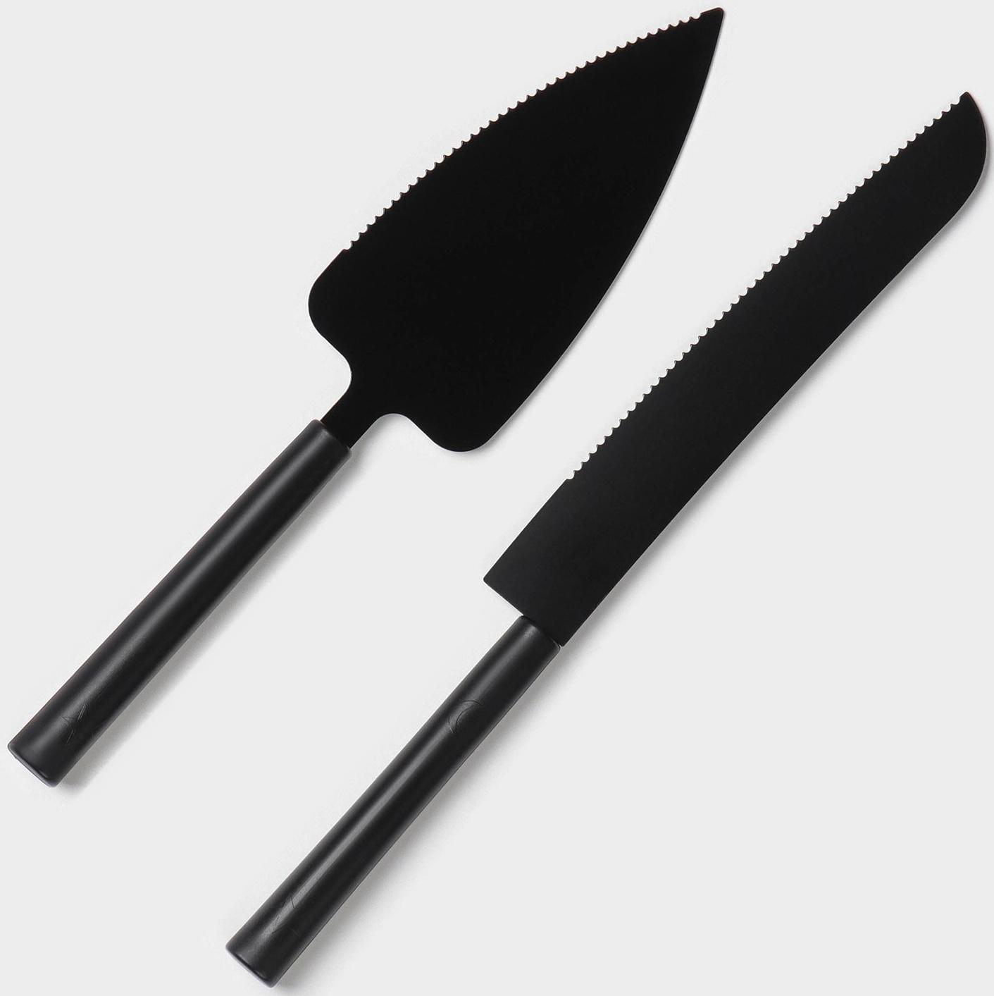 Набор кондитерских инструментов Доляна «Black», 2 предмета: лопатка (длина лезвия 12,5 см), нож (длина лезвия 16,5 см), цвет чёрный