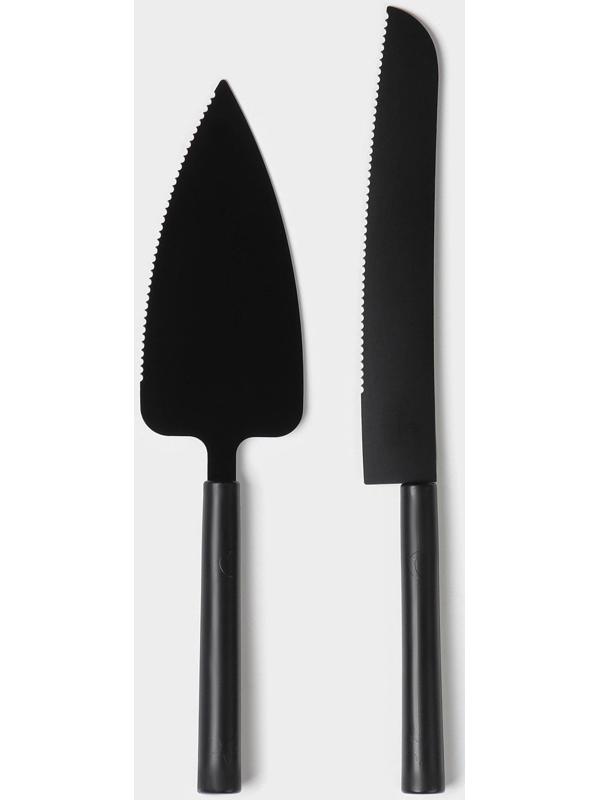 Набор кондитерских инструментов Доляна «Black», 2 предмета: лопатка (длина лезвия 12,5 см), нож (длина лезвия 16,5 см), цвет чёрный