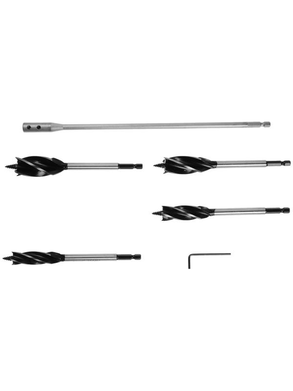 Набор сверл по дереву винтовых ТУНДРА, шестигранный хвост., с удлинителем, 16-25 мм, 5 шт.