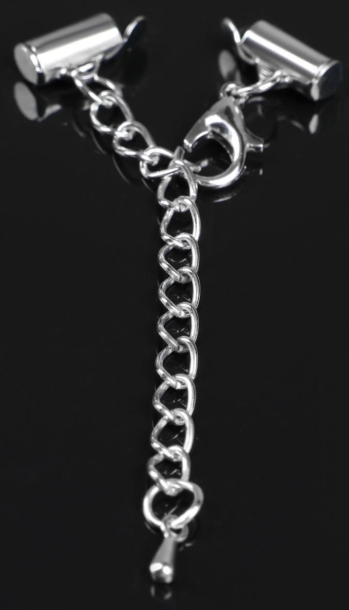 Концевик для браслета из бисера (пара) 10мм, с цепочкой удлинителем, цвет серебро