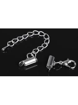 Концевик для браслета из бисера (пара) 10мм, с цепочкой удлинителем, цвет серебро