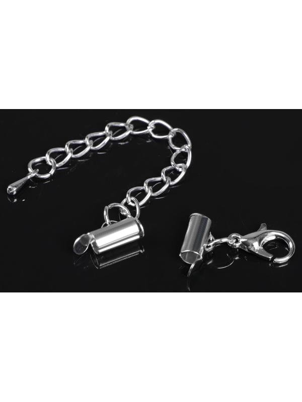 Концевик для браслета из бисера (пара) 10мм, с цепочкой удлинителем, цвет серебро