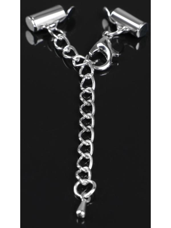 Концевик для браслета из бисера (пара) 10мм, с цепочкой удлинителем, цвет серебро