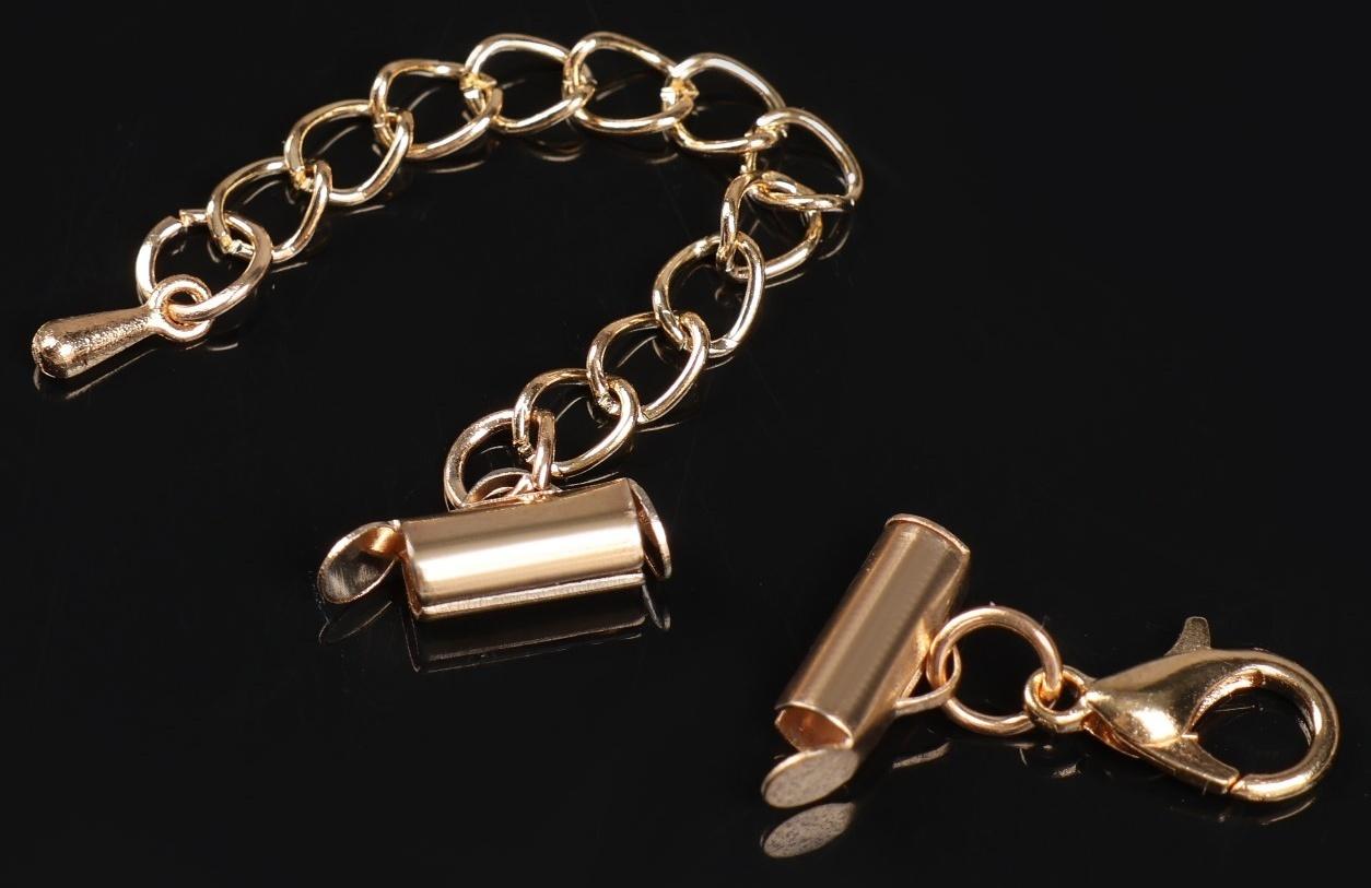 Концевик для браслета из бисера (пара) 10мм, с цепочкой удлинителем, цвет золото