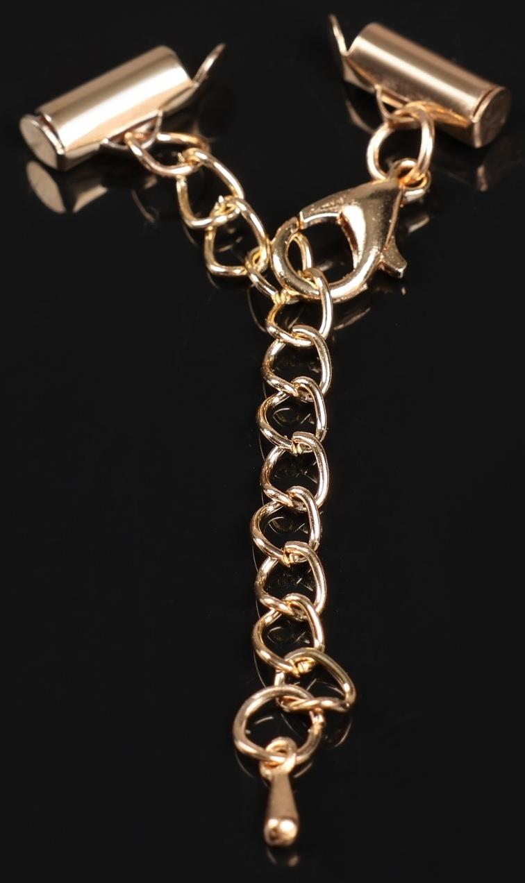 Концевик для браслета из бисера (пара) 10мм, с цепочкой удлинителем, цвет золото