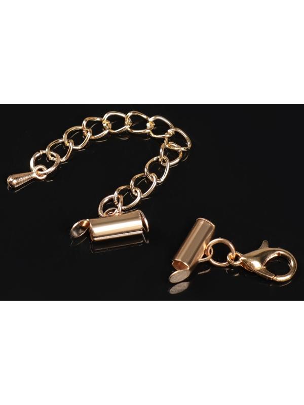 Концевик для браслета из бисера (пара) 10мм, с цепочкой удлинителем, цвет золото