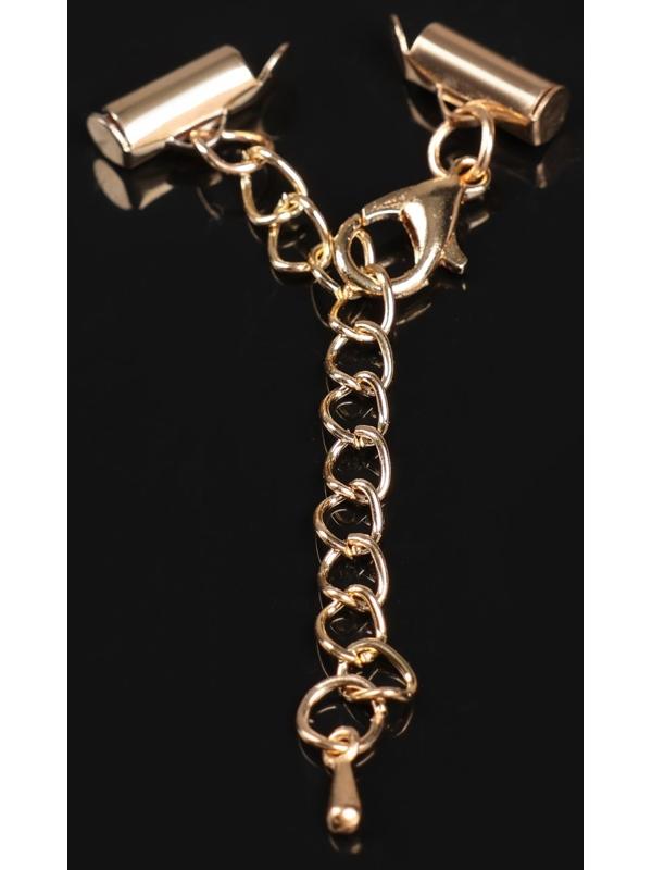 Концевик для браслета из бисера (пара) 10мм, с цепочкой удлинителем, цвет золото