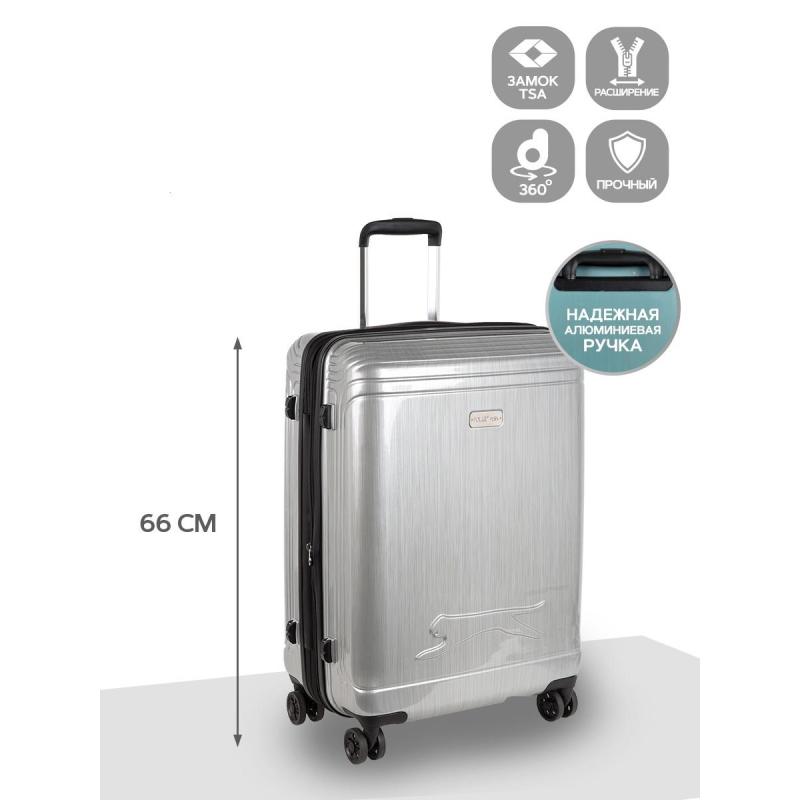 Чемодан Р1936 (3-ой) Grey серый (24) пластик ABS средний