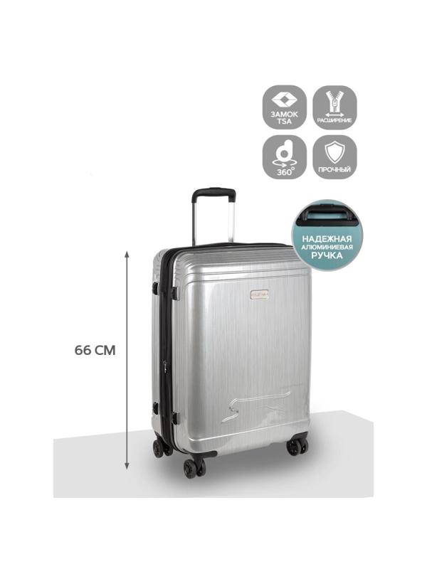 Чемодан Р1936 (3-ой) Grey серый (24) пластик ABS средний