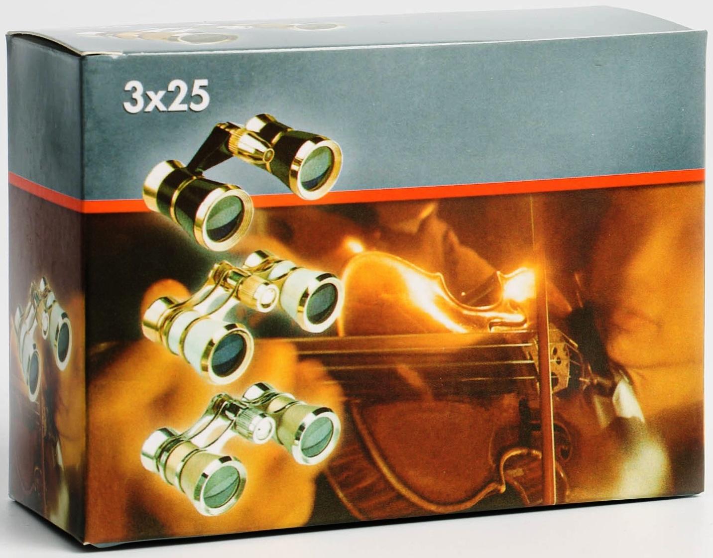 Бинокль театральный 3х25, хромированный, цвет бежевый, упаковка микс