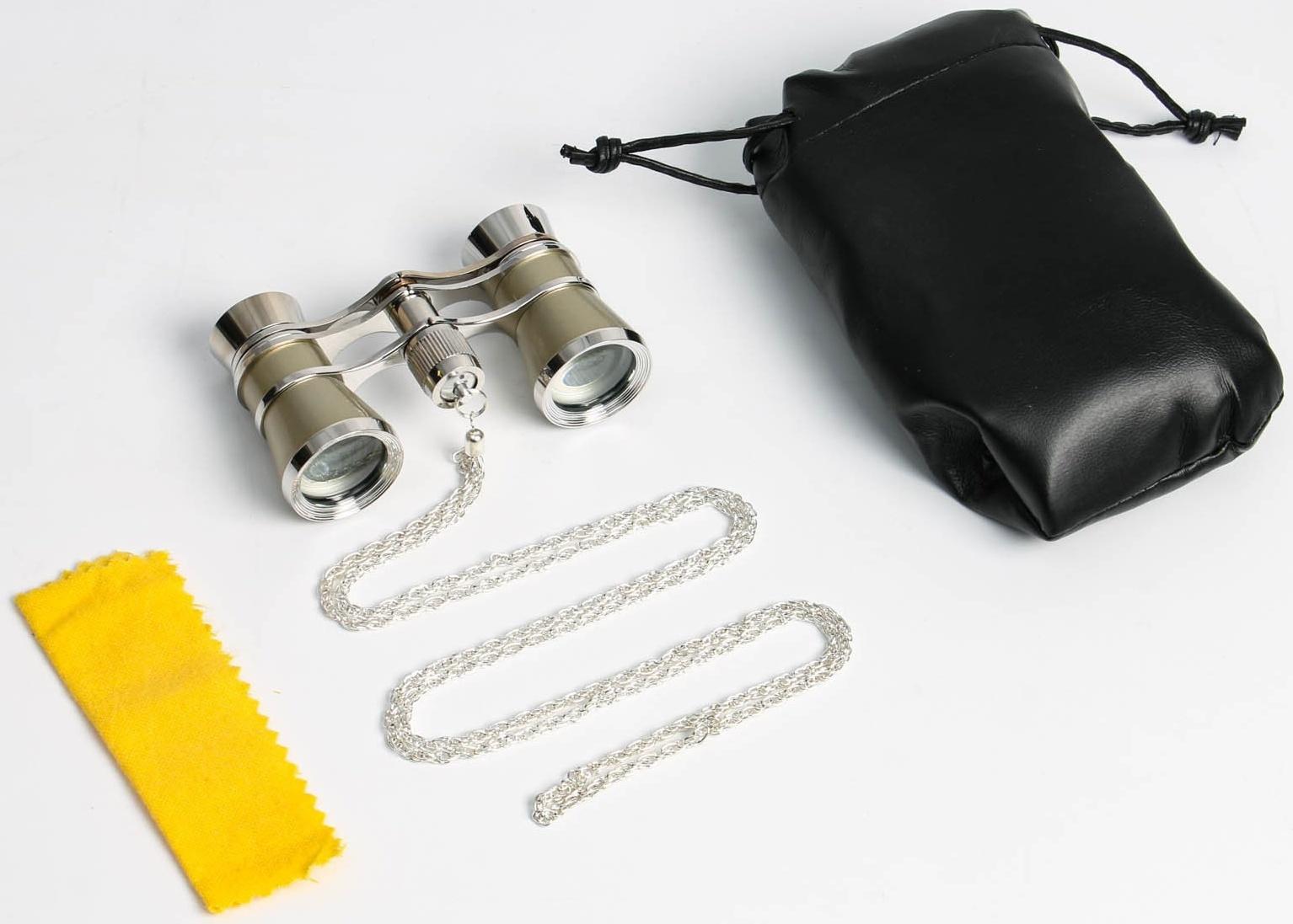 Бинокль театральный 3х25, хромированный, цвет бежевый, упаковка микс