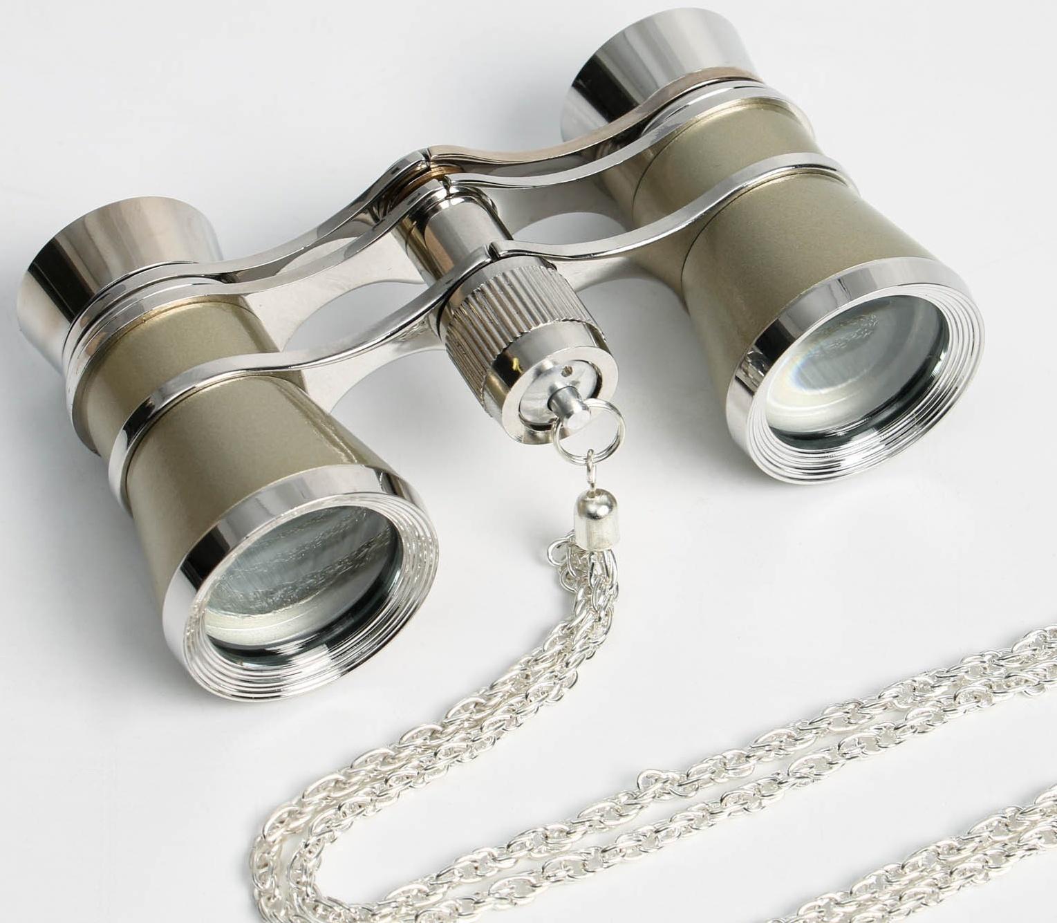 Бинокль театральный 3х25, хромированный, цвет бежевый, упаковка микс