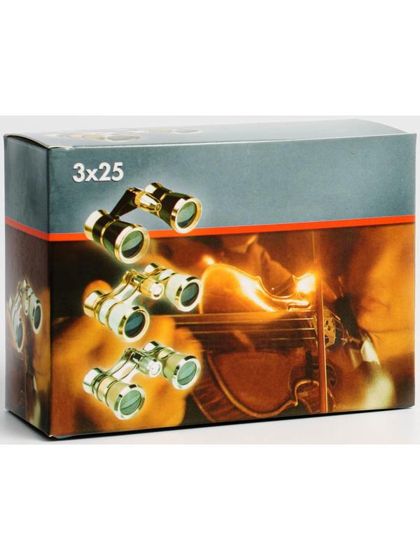 Бинокль театральный 3х25, хромированный, цвет бежевый, упаковка микс