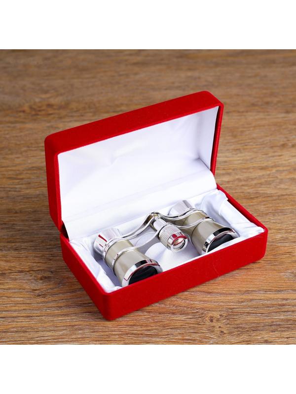 Бинокль театральный 3х25, хромированный, цвет бежевый, упаковка микс