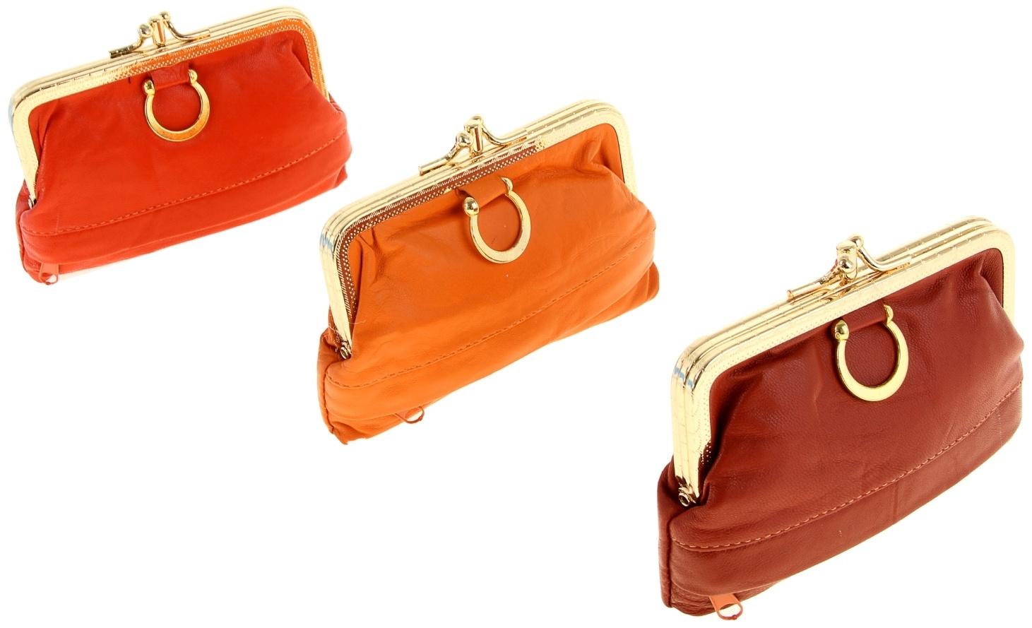 Косметичка, 2 отдела на рамке, оранжевый МИКС