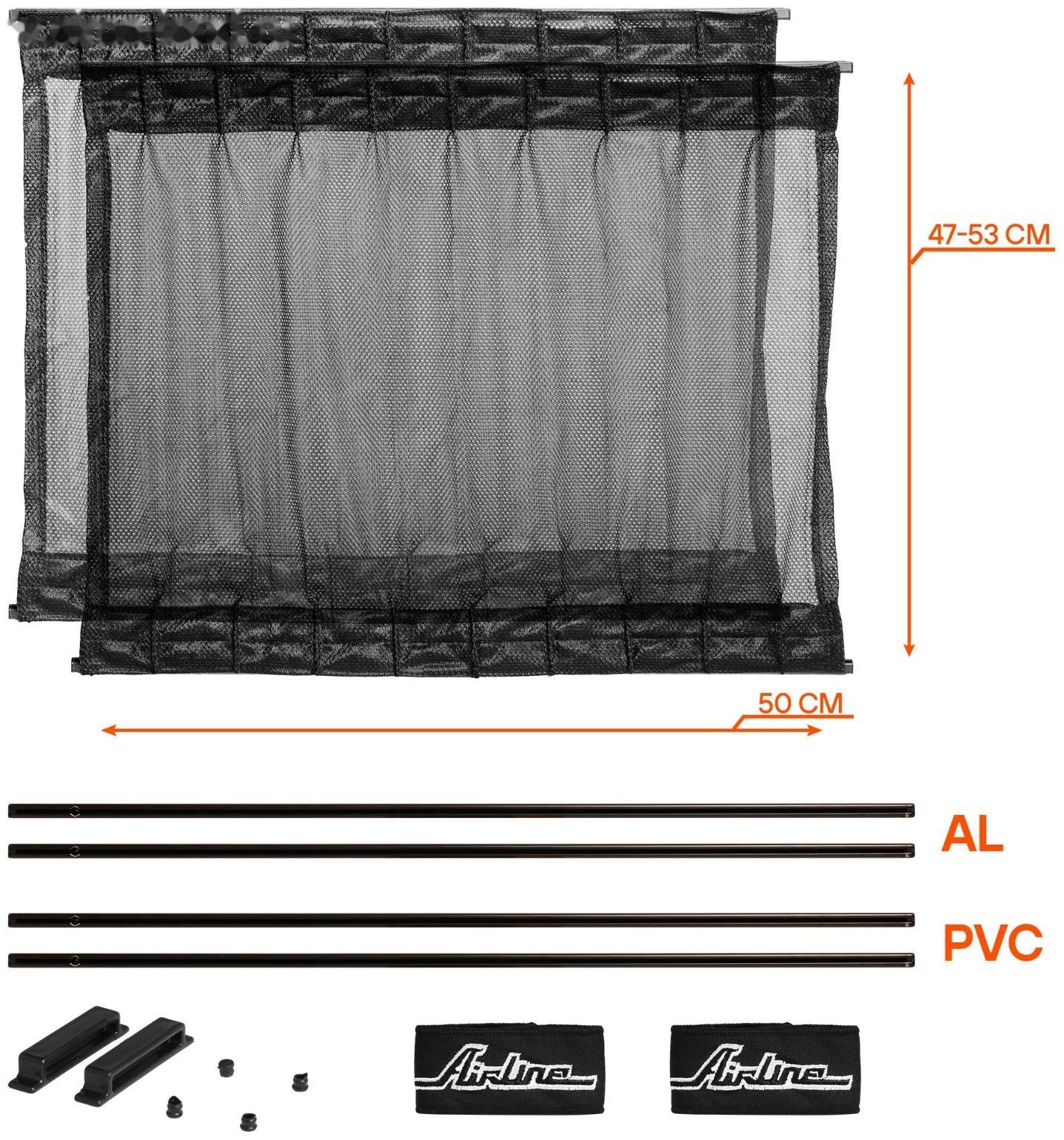 Шторки солнцезащитные раздвижные L Д*В: 50*47-53см, цвет черный Airline ASPS-S-07