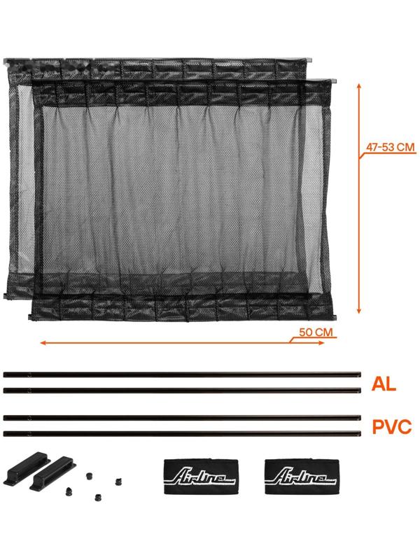 Шторки солнцезащитные раздвижные L Д*В: 50*47-53см, цвет черный Airline ASPS-S-07