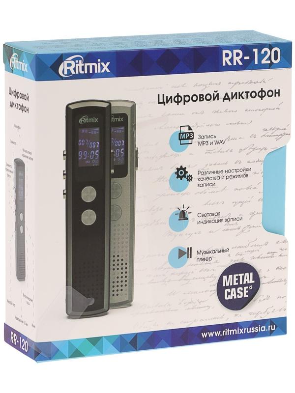 Диктофон Ritmix RR-120 4GB, MP3/WAV, дисплей, металл корпус, черный