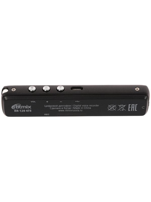 Диктофон Ritmix RR-120 4GB, MP3/WAV, дисплей, металл корпус, черный