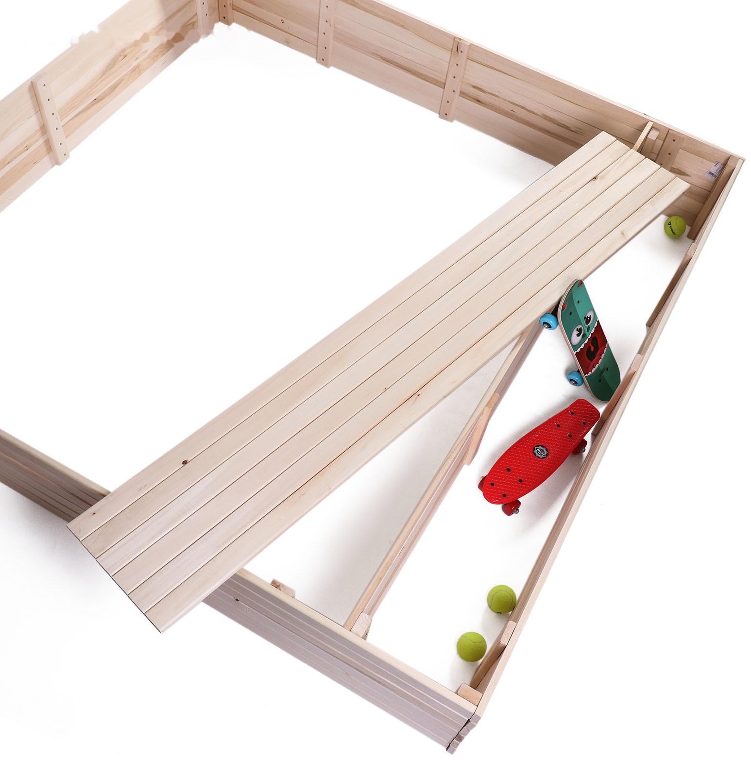 Песочница детская деревянная, без крышки, 150 × 150 × 30 см, с ящиком для игрушек, сосна, Greengo