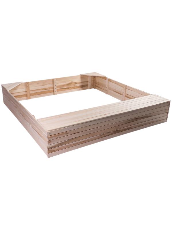 Песочница детская деревянная, без крышки, 150 × 150 × 30 см, с ящиком для игрушек, сосна, Greengo