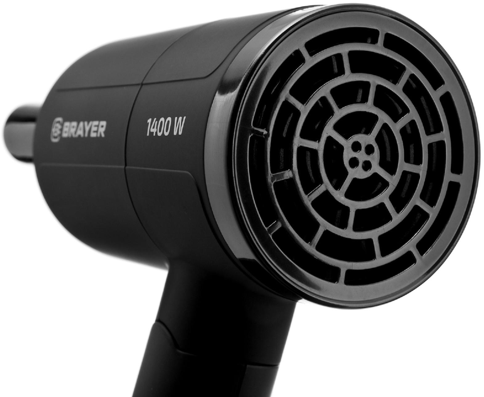 Фен BRAYER 3040BR, 1400 Вт, 2 скорости, складная ручка, шнур 1.8 м, чёрный