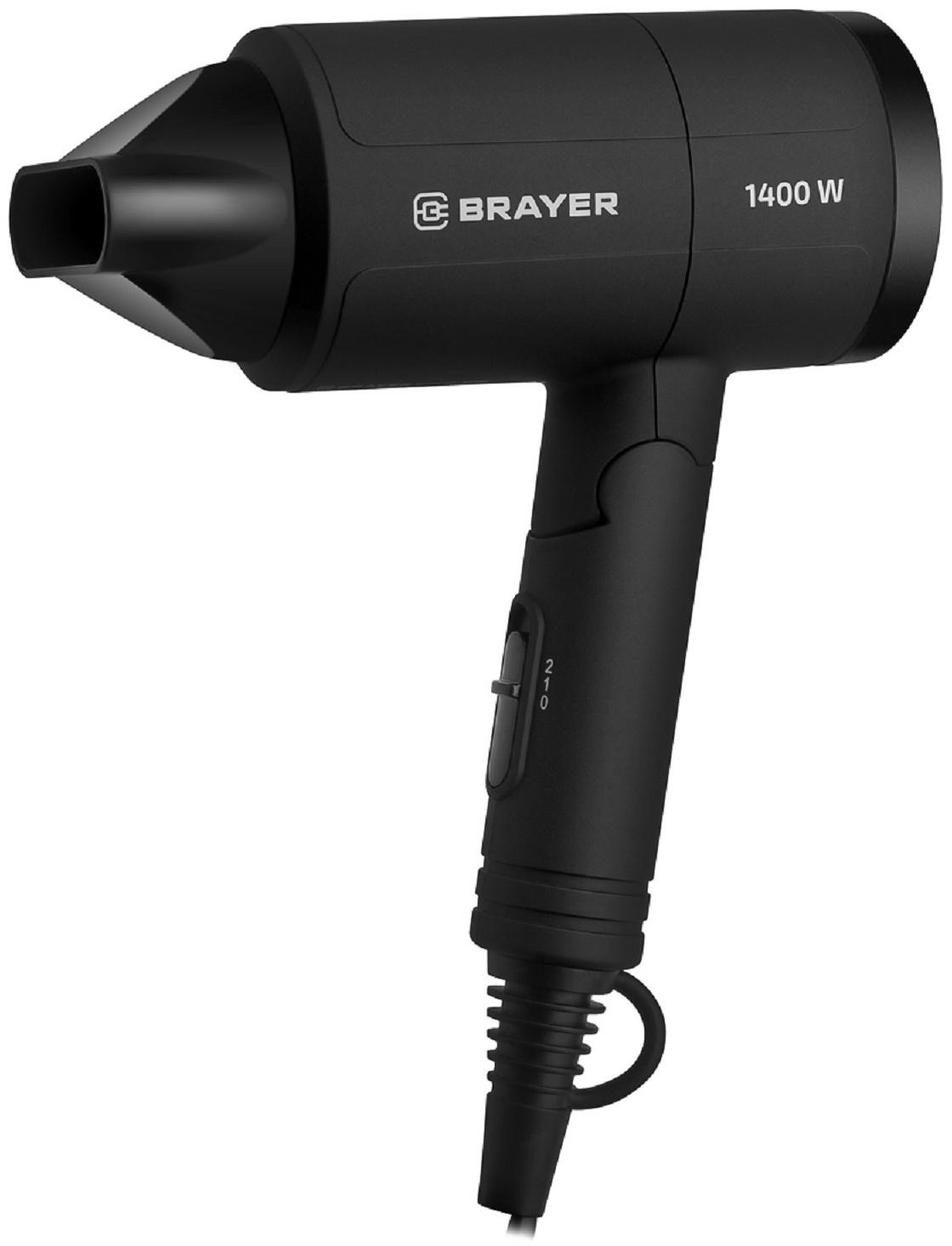 Фен BRAYER 3040BR, 1400 Вт, 2 скорости, складная ручка, шнур 1.8 м, чёрный