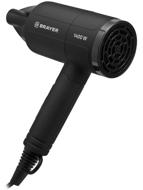 Фен BRAYER 3040BR, 1400 Вт, 2 скорости, складная ручка, шнур 1.8 м, чёрный