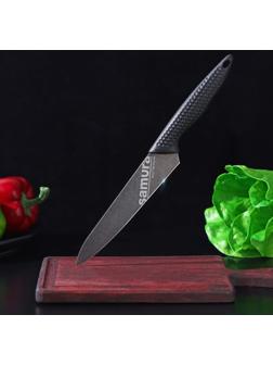Нож кухонный Samura GOLF Stonewash, универсальный, лезвие 15,8 см, чёрная рукоять