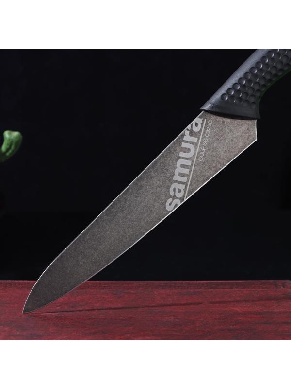 Нож кухонный Samura GOLF Stonewash, универсальный, лезвие 15,8 см, чёрная рукоять