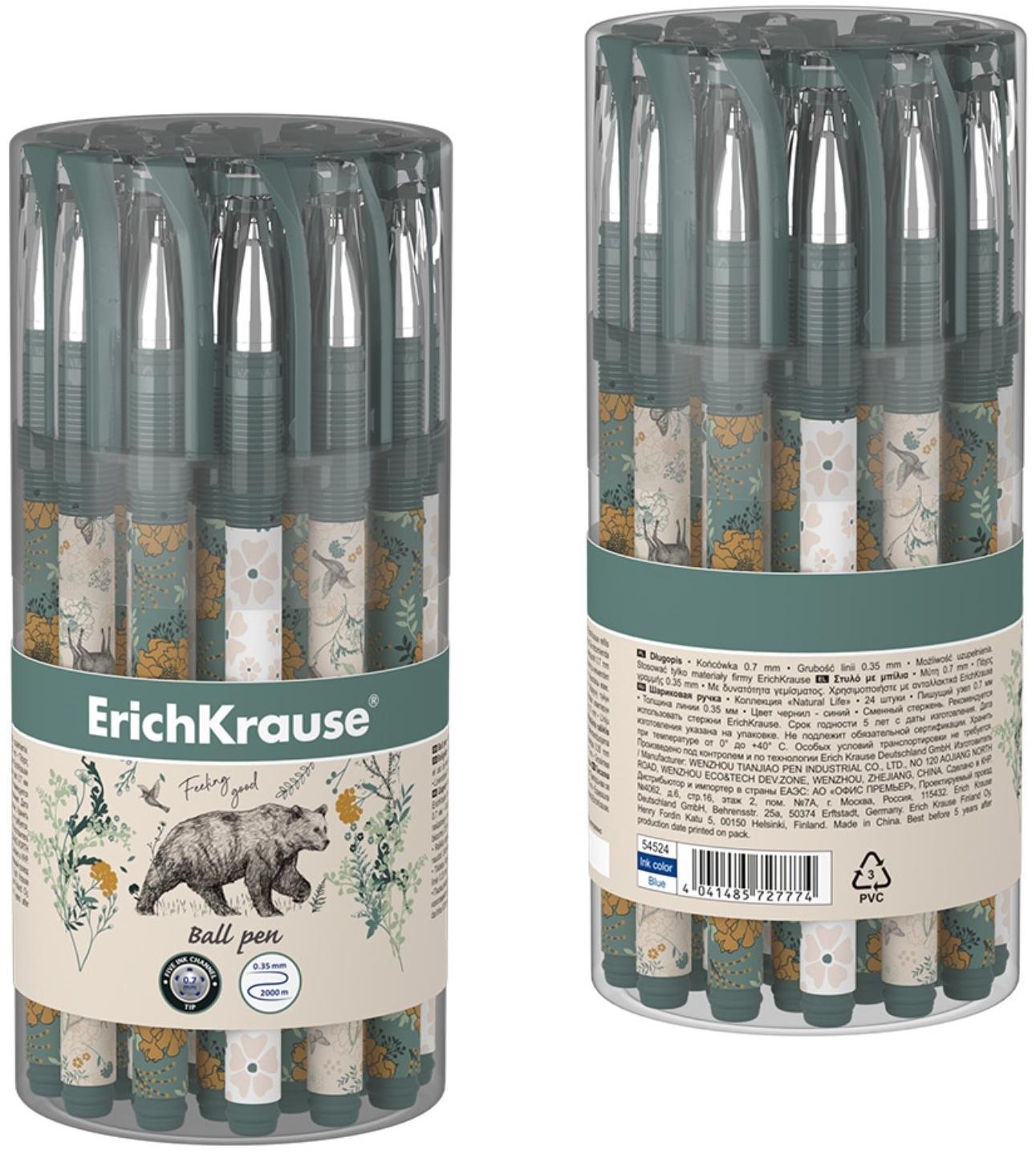 Ручка шариковая ErichKrause Natural Life Stick, узел 0,7мм, чернила синие