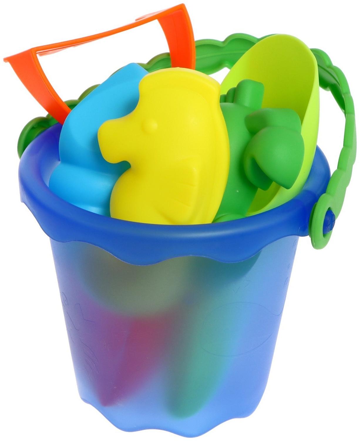 Песочный набор «Лето»: ведро, лопатка, грабли, формочка, в сетке