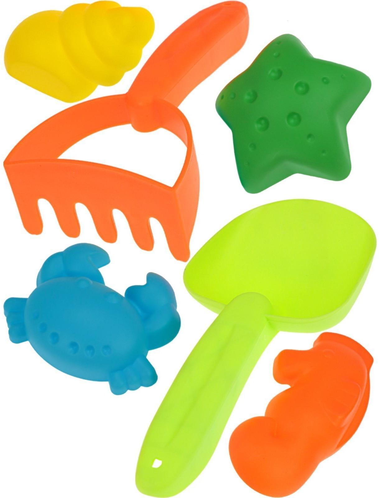 Песочный набор «Лето»: ведро, лопатка, грабли, формочка, в сетке