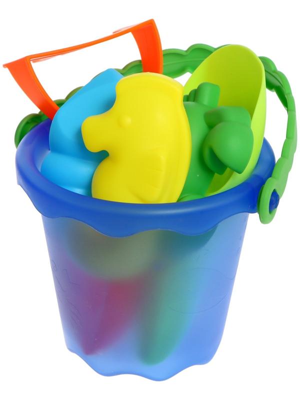 Песочный набор «Лето»: ведро, лопатка, грабли, формочка, в сетке