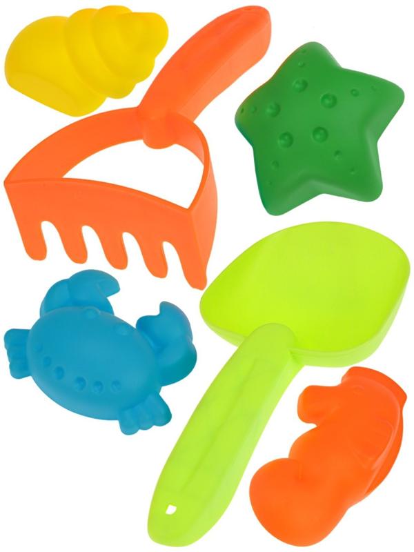 Песочный набор «Лето»: ведро, лопатка, грабли, формочка, в сетке