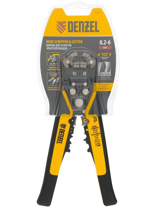 Щипцы для зачистки электропроводов Denzel 17742, функция обрезания проводов, 0.2 - 6 мм2
