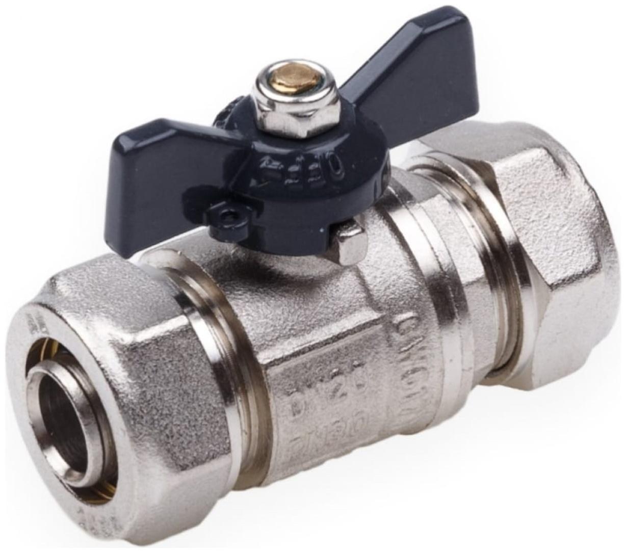 Кран шаровой AQUALINK, PN 10, 16 х 16 мм, цанга/цанга, бабочка, никелированный