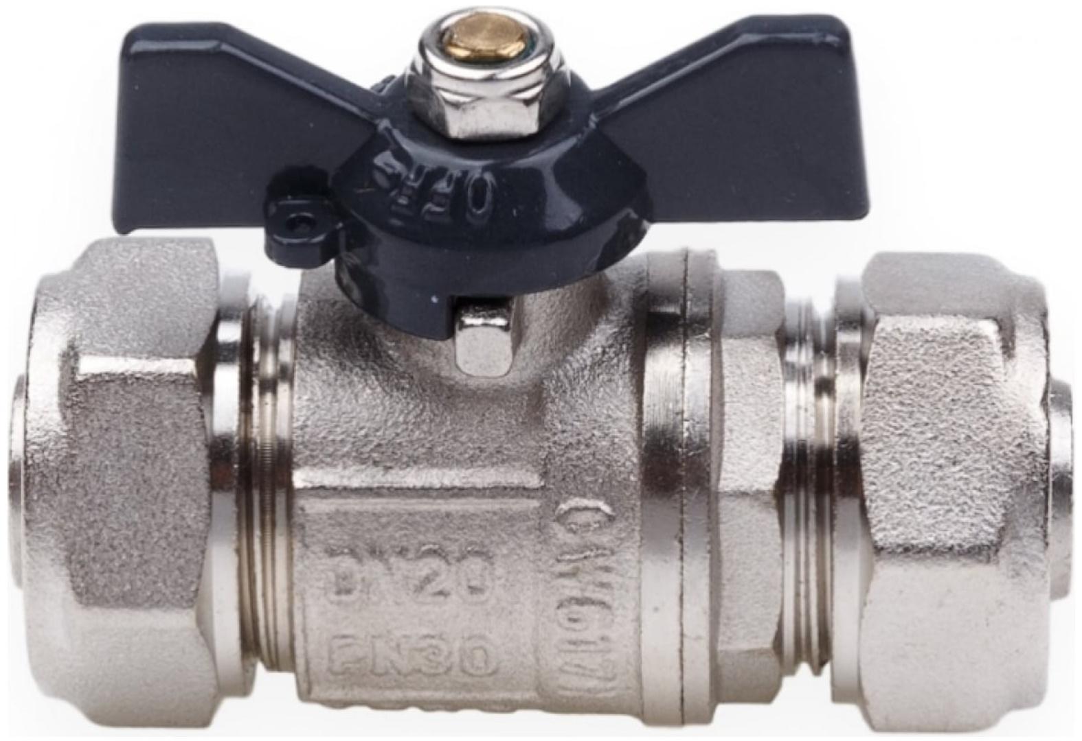 Кран шаровой AQUALINK, PN 10, 16 х 16 мм, цанга/цанга, бабочка, никелированный