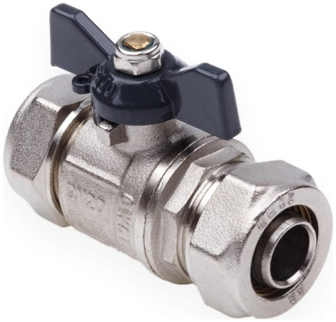 Кран шаровой AQUALINK, PN 10, 16 х 16 мм, цанга/цанга, бабочка, никелированный