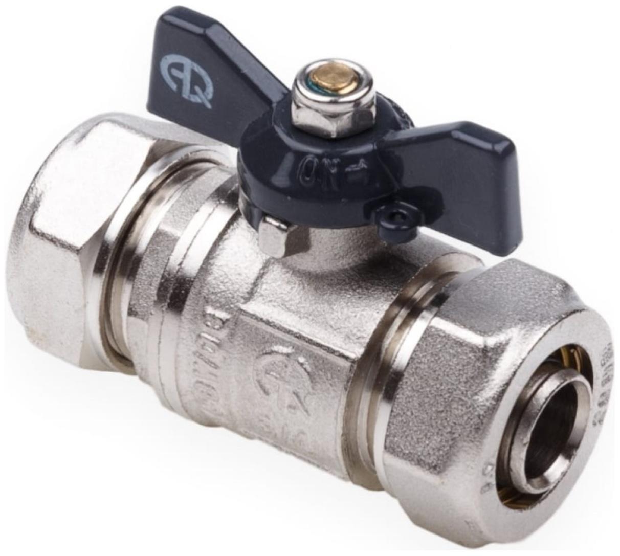 Кран шаровой AQUALINK, PN 10, 16 х 16 мм, цанга/цанга, бабочка, никелированный