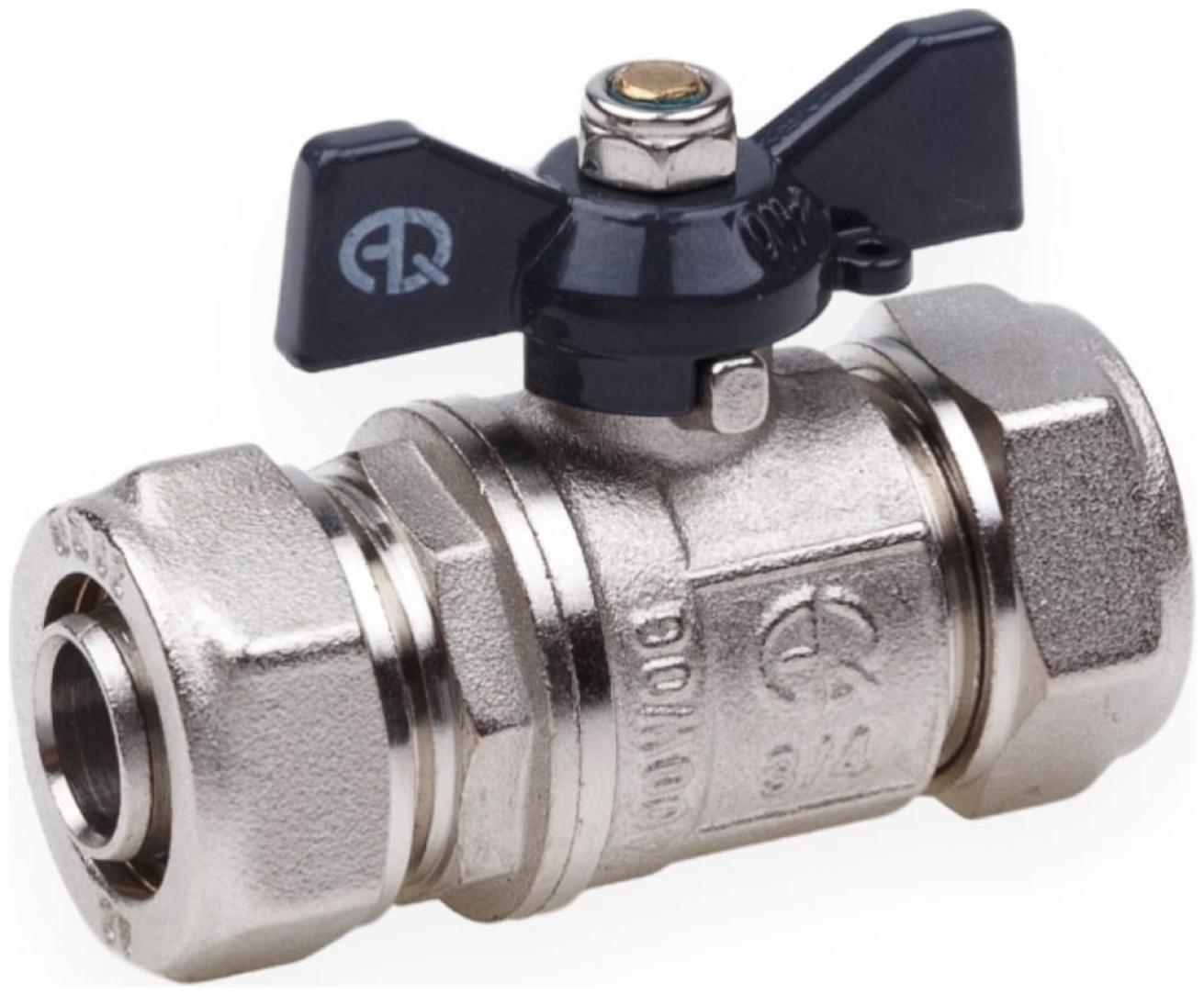 Кран шаровой AQUALINK, PN 10, 16 х 16 мм, цанга/цанга, бабочка, никелированный