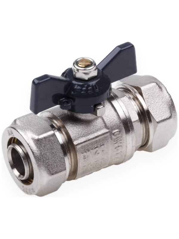 Кран шаровой AQUALINK, PN 10, 16 х 16 мм, цанга/цанга, бабочка, никелированный