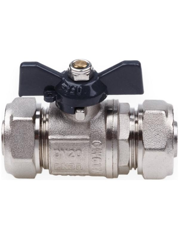 Кран шаровой AQUALINK, PN 10, 16 х 16 мм, цанга/цанга, бабочка, никелированный