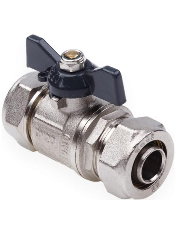 Кран шаровой AQUALINK, PN 10, 16 х 16 мм, цанга/цанга, бабочка, никелированный