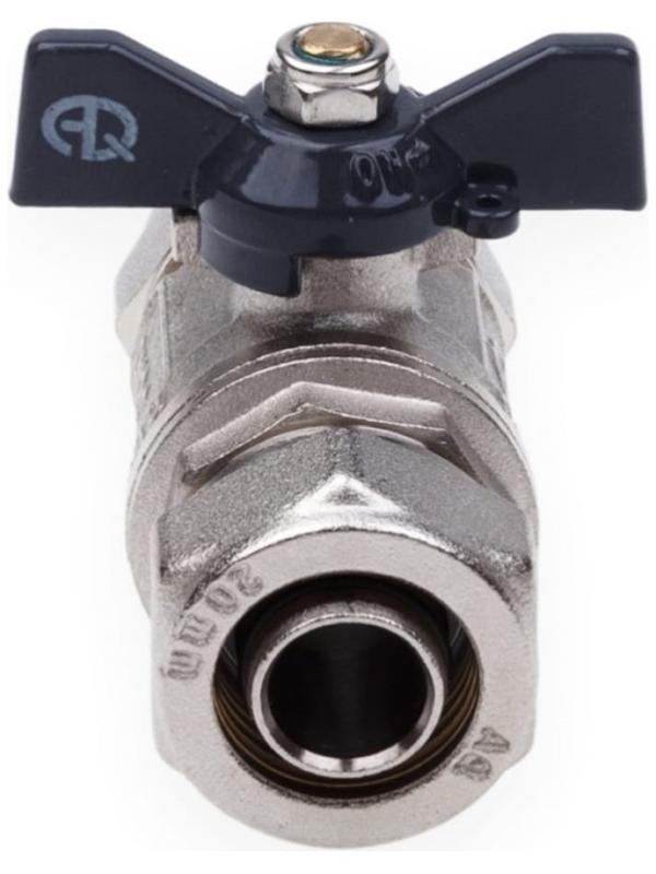 Кран шаровой AQUALINK, PN 10, 16 х 16 мм, цанга/цанга, бабочка, никелированный