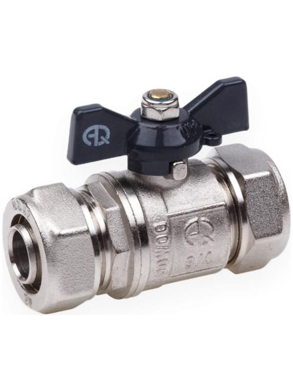 Кран шаровой AQUALINK, PN 10, 16 х 16 мм, цанга/цанга, бабочка, никелированный