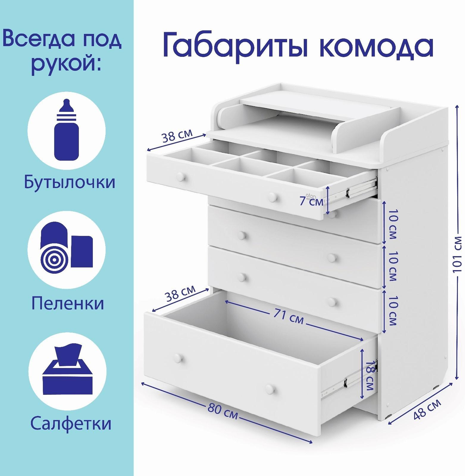 Комод Maks ЛДСП 800/5 с органайзером, 5 ящиков, аляска-белый