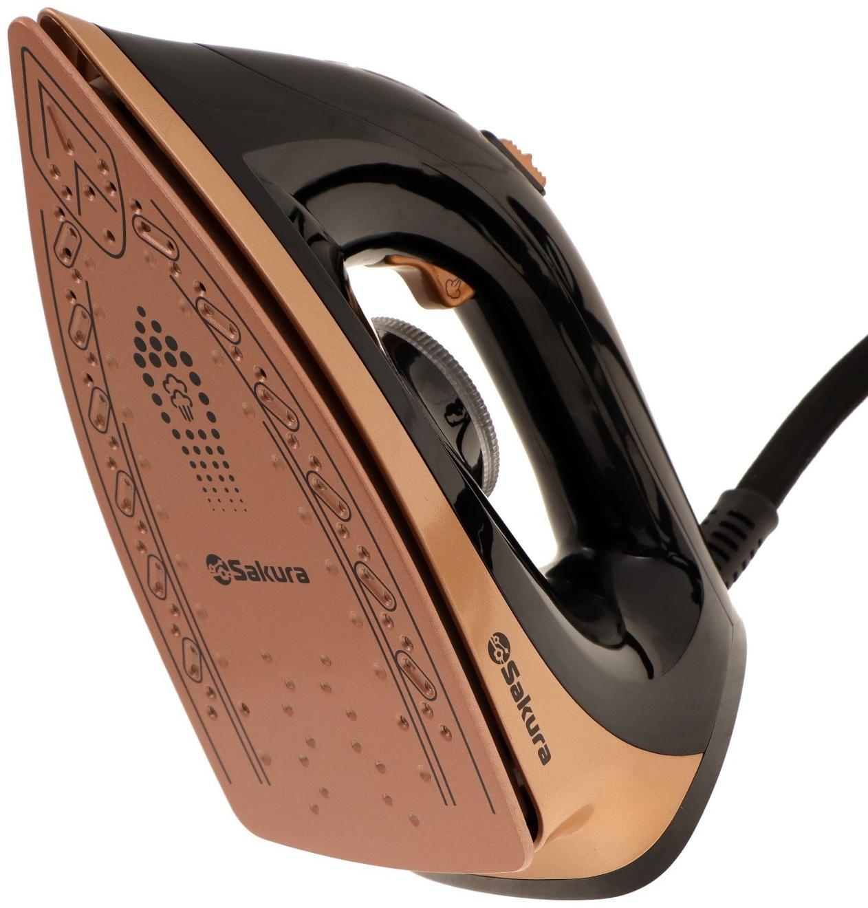 Парогенератор Sakura SA-3065CBK, 2400 Вт, керам. подошва, 1.1 л, 130г/мин, чёрно-золотой