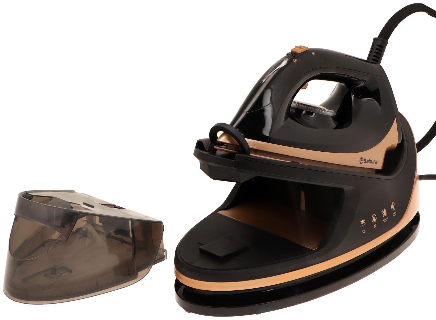 Парогенератор Sakura SA-3065CBK, 2400 Вт, керам. подошва, 1.1 л, 130г/мин, чёрно-золотой