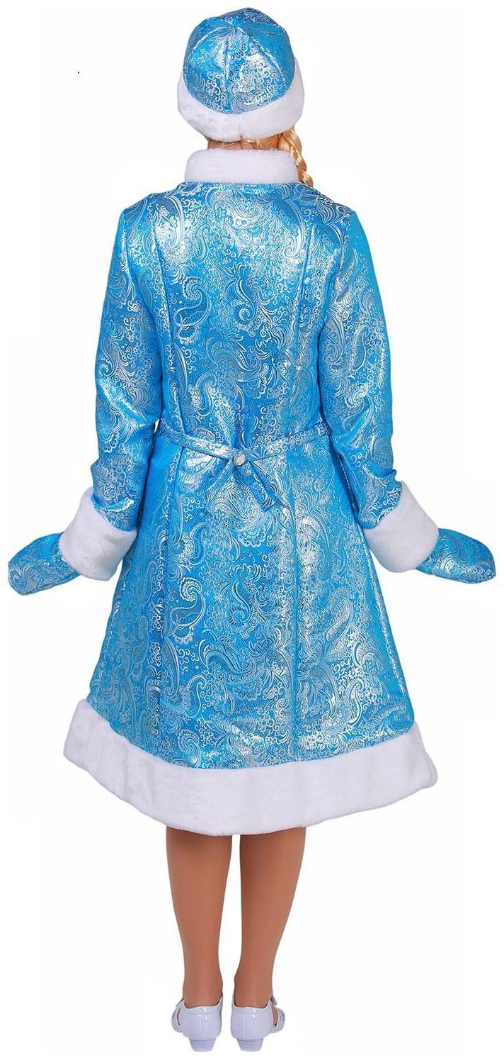 Карнавальный костюм «Снегурочка из парчи», голубая шубка, шапочка, рукавички, р. 48